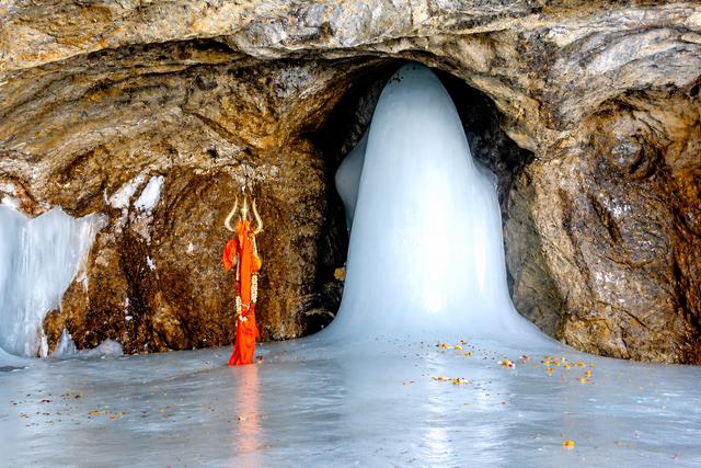 The ice lingam inside the holy Amarnath cave